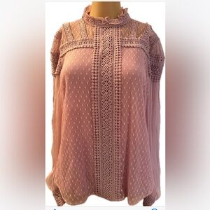 Anthropologie ATSU Lace‎ Long Sleeve Pink Blouse, Size 6